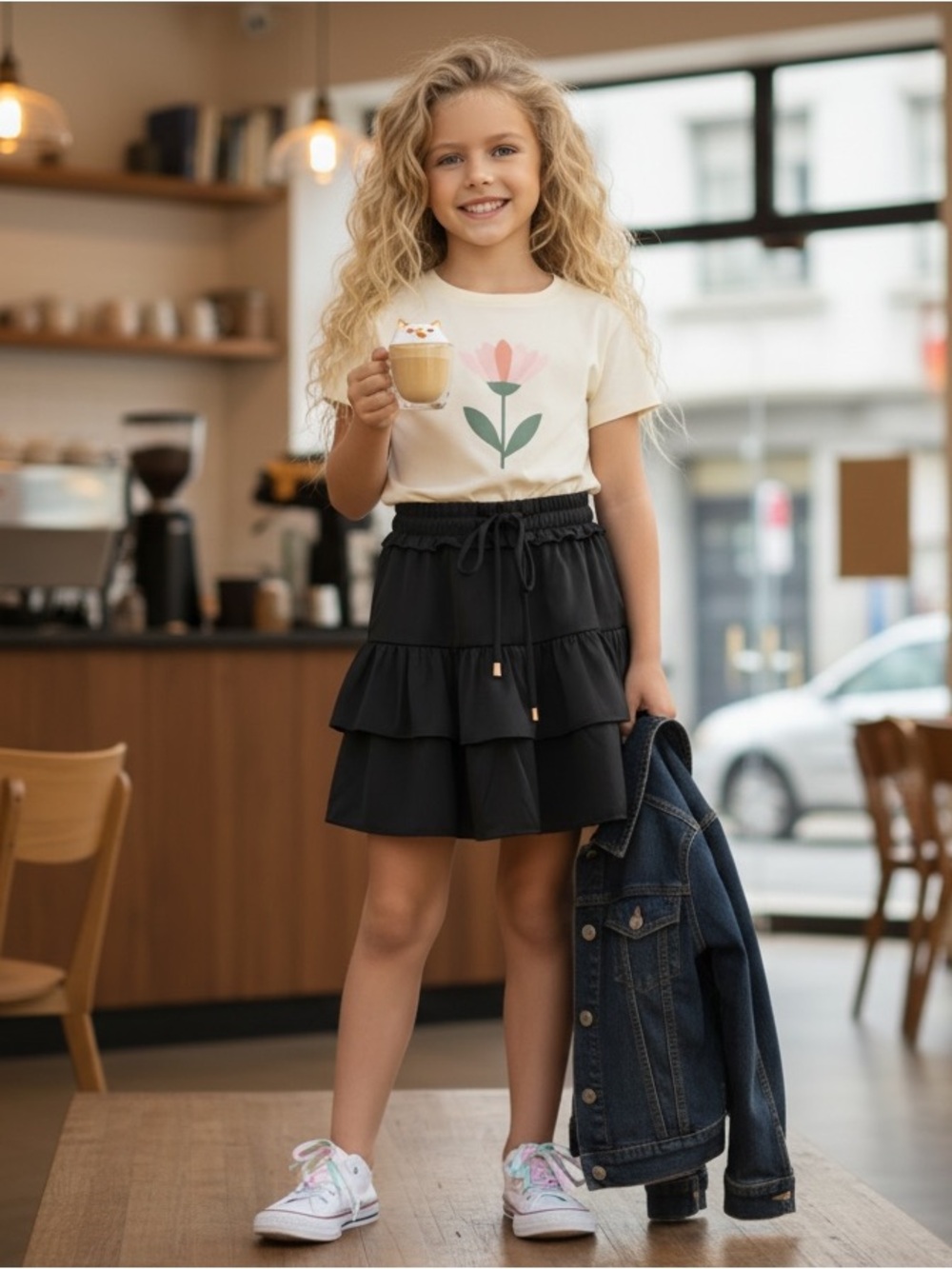 Girl’s SHOP THE MINT Take The Leap Black Ruffled Mini Skort Skirt Sz M 8-10